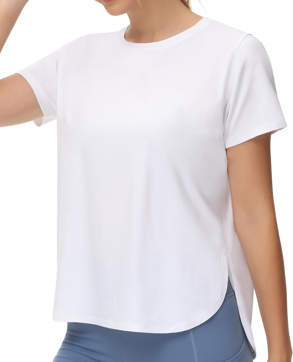 womens workout t shirts loose fit short sleeve cotton running basic tee tops with split hem