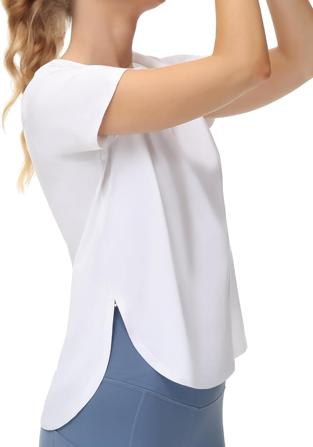 womens workout t shirts loose fit short sleeve cotton running basic tee tops with split hem