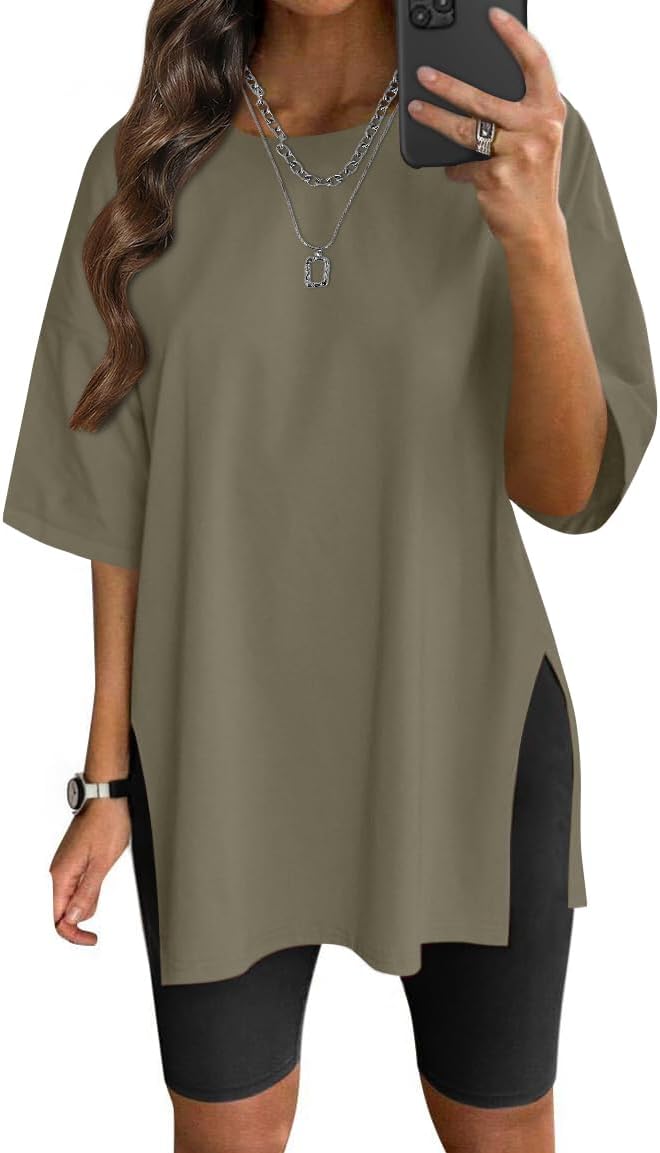 womens summer casual short sleeve oversize workout t shirt tee tops